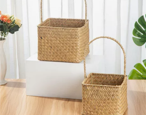 [托腮]优雅手提款 海草篮子方形收纳筐礼盒...