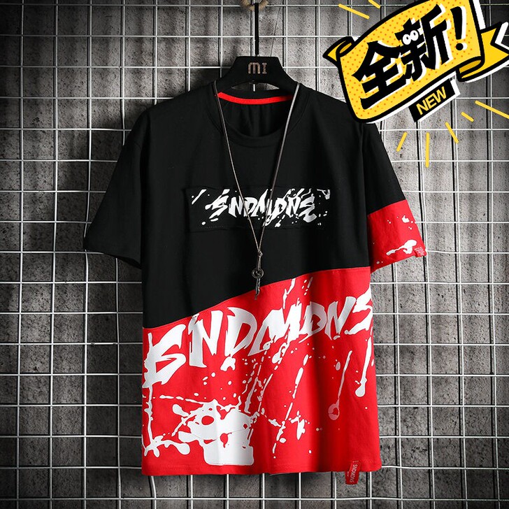 夏季港风五分袖男宽松短袖t恤男个性时尚学生...