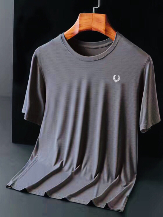 夏季男士冰丝网眼速干短袖圆领纯色修身透气冰...