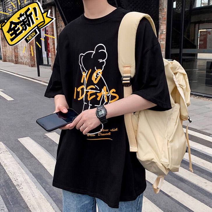 港风夏季t恤男女韩版宽松男生半袖圆领印花i...