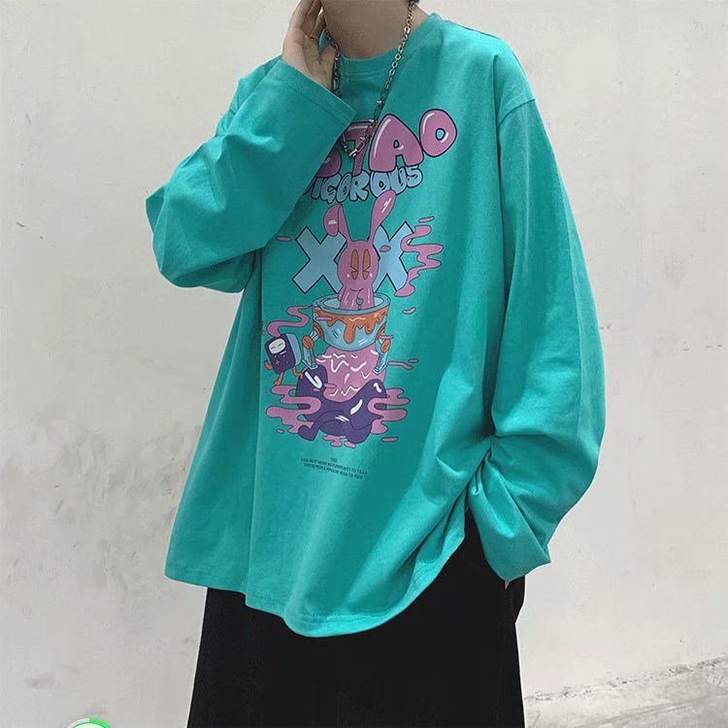 港风多色长袖T恤男2021年新款ins潮牌...