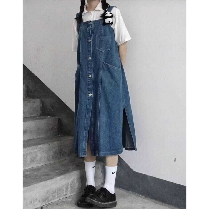 复古宽松牛仔背带裙女2020新款夏季学生日...