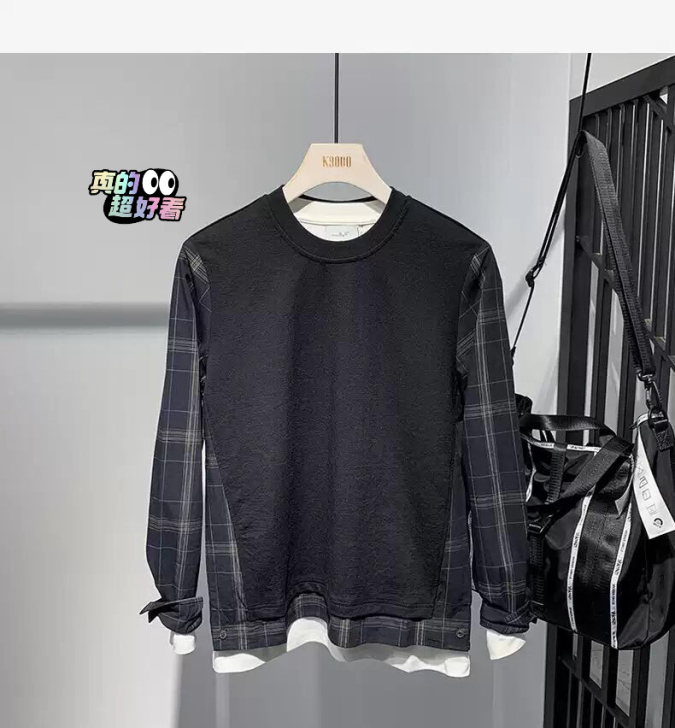 潮牌卫衣男2021秋季新款男士拼接韩版简约...