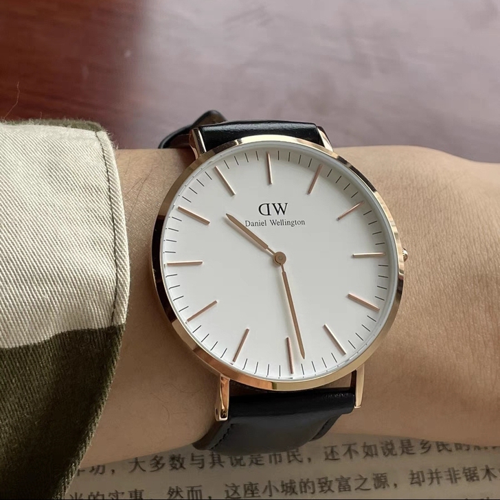 男士手表腕表40mm流金表皮带休闲石英手表