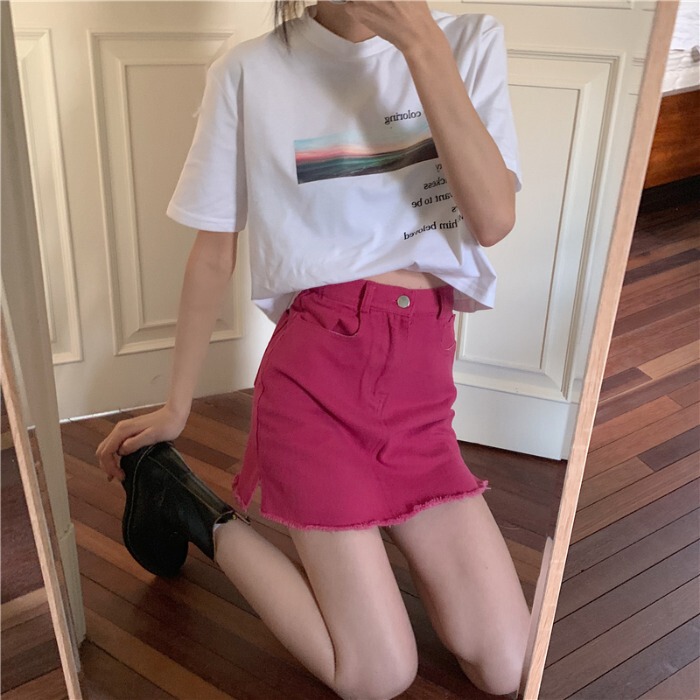 夏季韩版bm浆果色a字短裙女可爱百搭显瘦高...