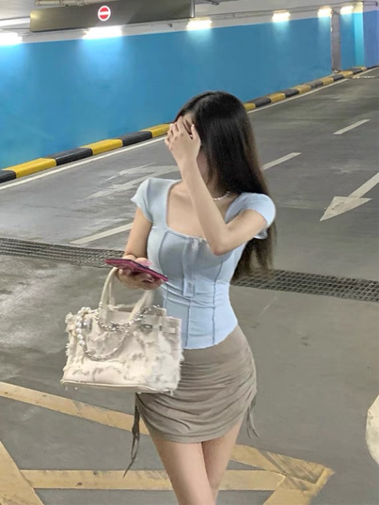 盘盘【撩仔于无形】高腰弹力性感褶皱包臀裙夏...