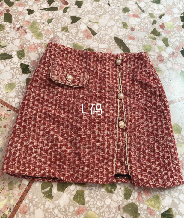 法式小香风 毛呢半身裙女粗花呢设计感不规则...