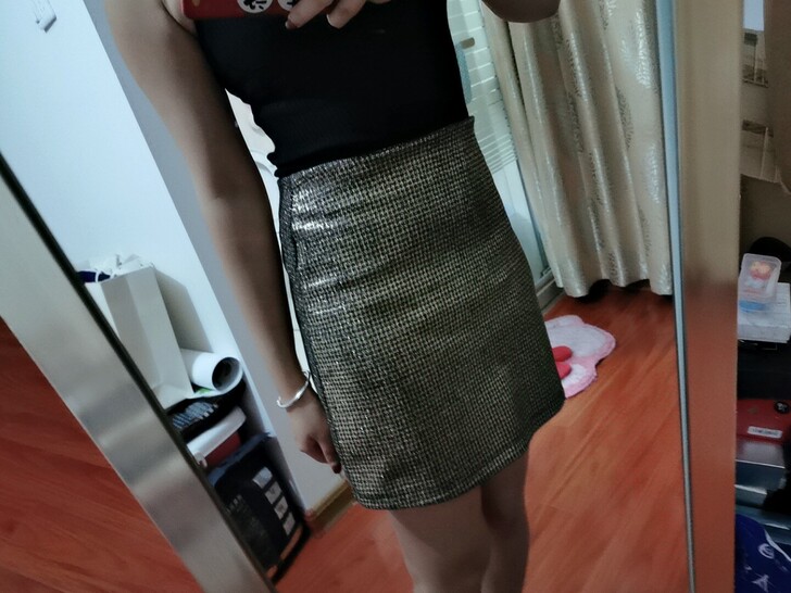 【实拍】包邮金色包臀裙短裙黑金性感夜店女9新
