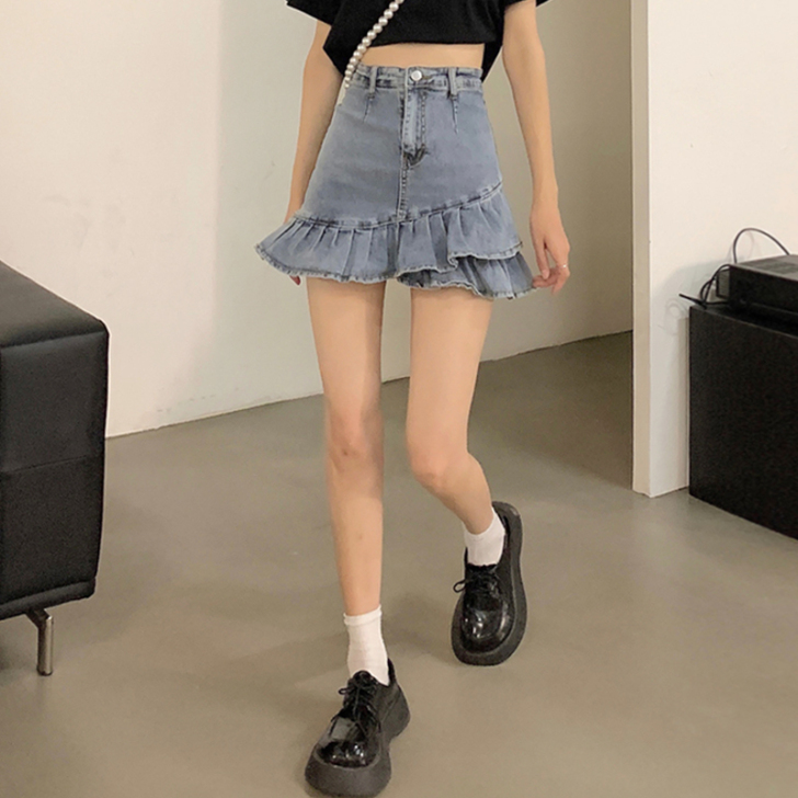 辣妹牛仔半身裙女夏季高腰a字裙2021新款...