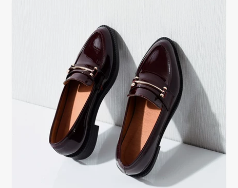 [飘哥自制]中跟乐福鞋 英伦厚底一脚蹬黑色...