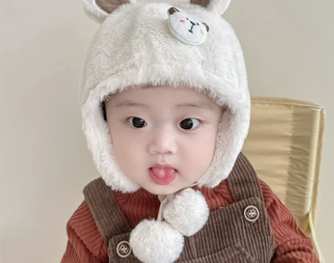 婴儿帽子秋冬季可爱超萌男童毛绒帽女童护耳保...