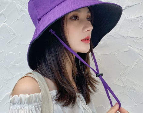 双面可戴可折叠帽子女夏季海边防晒遮阳帽防紫...