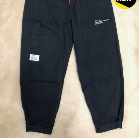 工装裤男大码纯棉黑色束脚九分休闲裤，全新带...