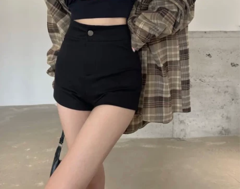 短裤女 短裤热裤黑色紧身休闲自制牛仔女高腰...