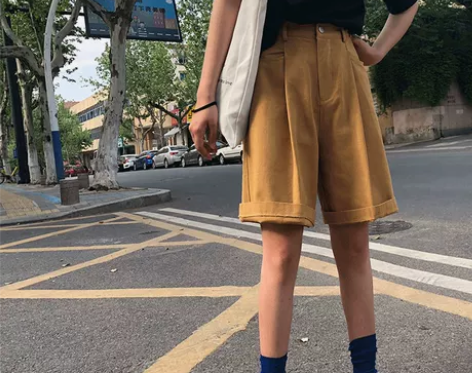 宽松五分阔腿裤女a字牛仔短裤高腰垂感韩版百...