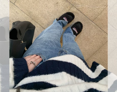 妖六六 直筒开叉牛仔裤女夏2022新款开衩...