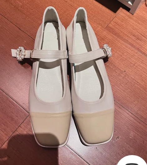leibo法式一字带浅口小香风玛丽珍鞋 法...