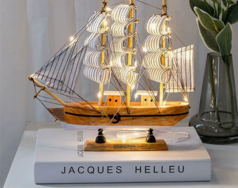 【外贸尾单清货】全新送灯，一帆风顺帆船模型...