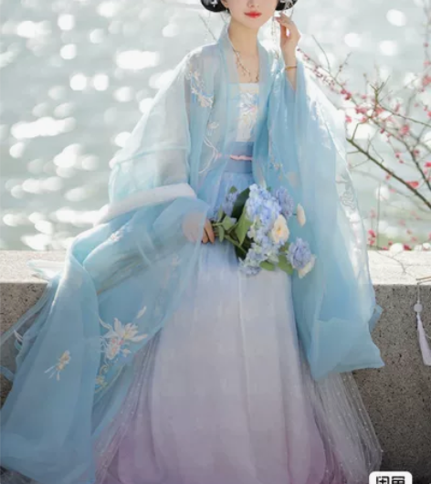 裳云兮原创汉服女【水挼蓝】清新诃子裙大袖衫...