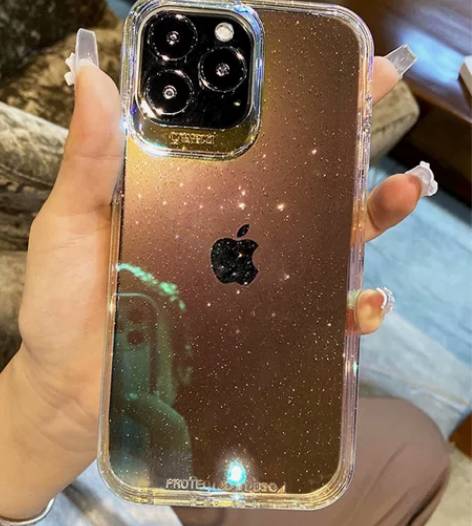 苹果14Pro MAX手机壳 粉色镭射手机...