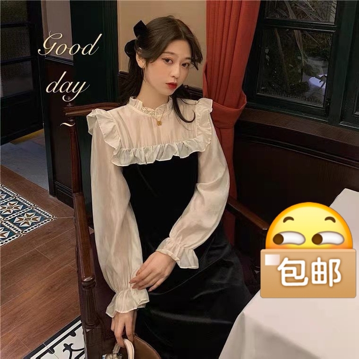 秋季新款韩版时尚修身显瘦气质立领木耳边甜美...