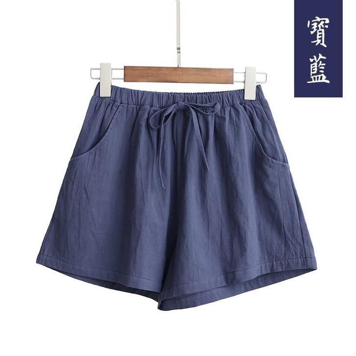 棉麻休闲短裤女大码阔腿裤居家沙滩热裤夏季宽...