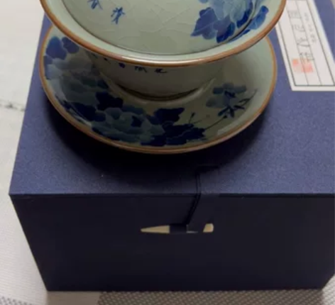 景德镇寒窑赋盖碗仿复古老陶泥三才青花陶瓷泡...