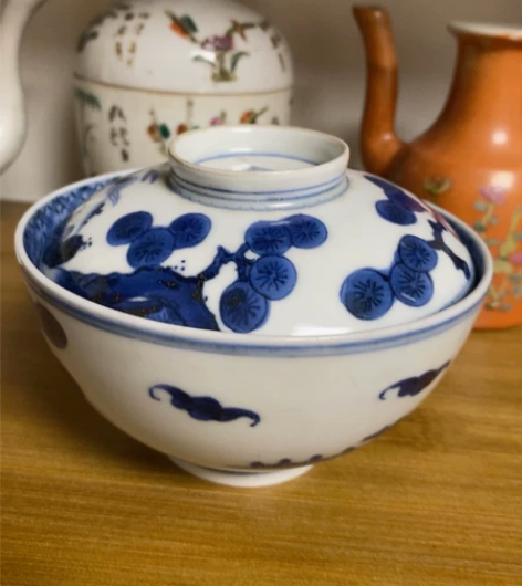 麒麟望月老盖碗一套,青花发色沉稳漂亮,二手...