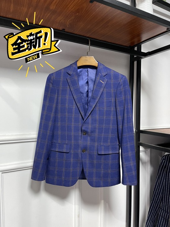 全新男士西服春秋薄款时尚帅气西服外套男格纹...