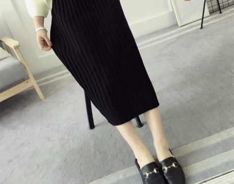 【双11狂欢价】针织半身裙女秋冬宽松显瘦黑...