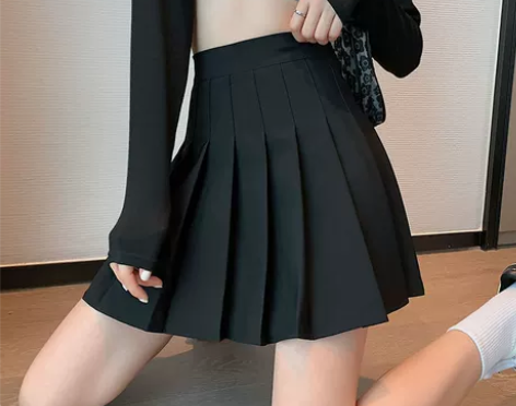 百褶裙短裙女秋冬纯色高腰2021新款小个子...