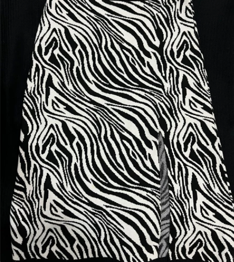 斑马纹半裙 a字裙 显瘦包臀斑马纹侧开叉针...