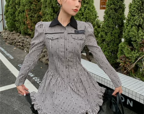 腿精骑士公主 格子纯欲衬衫裙蓬蓬裙娃娃裙套...