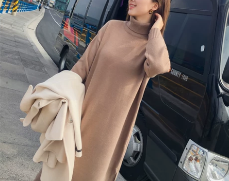 陈柚柚定制 双十一上新款 超长款高领针织打...