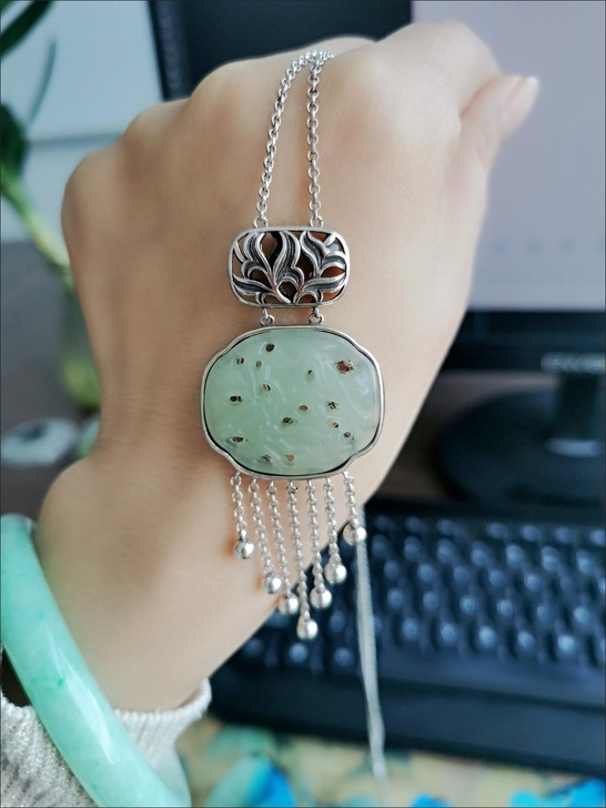 出一个闲置藏银项链,富贵玉竹镂空工艺流苏,...