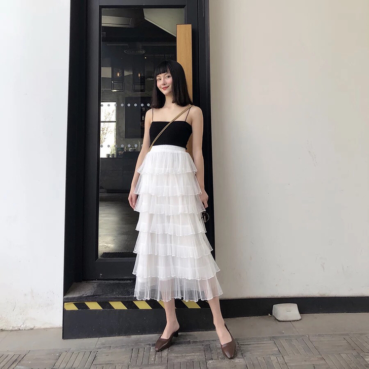 RUI WANG网纱白色蛋糕裙 仙!