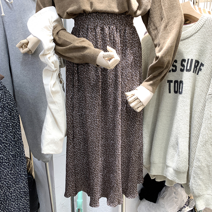 【秋装清仓】秋冬高腰长裙大摆裙A字碎花百褶...