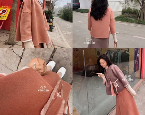 汉服套装可以两面穿复古文艺风少女双面羊毛呢...