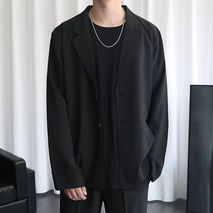 小西服男痞帅秋季休闲黑色西装外套宽松韩版潮...