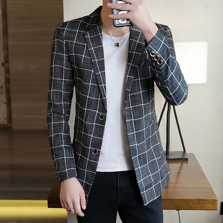 外贸好货！休闲西服男格子小西装春秋季男士修...