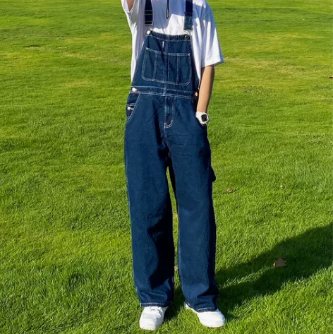 背带牛仔裤 工装牛仔背带裤酷盐系美式复古设...