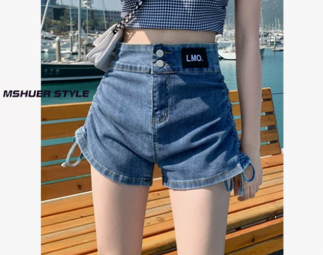 高腰牛仔短裤女2022年新款夏季薄款a字弹...