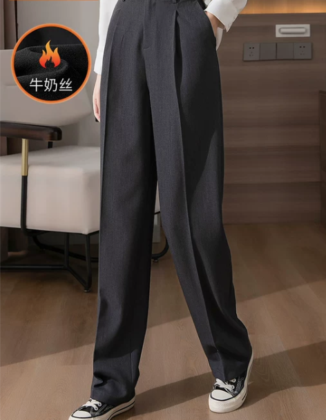 阔腿裤女秋冬新款高腰垂感长裤设计感加绒裤