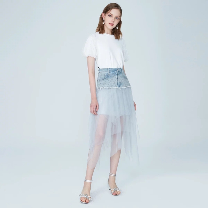 全新，未穿过！牛仔拼接蛋糕裙！显瘦淑女