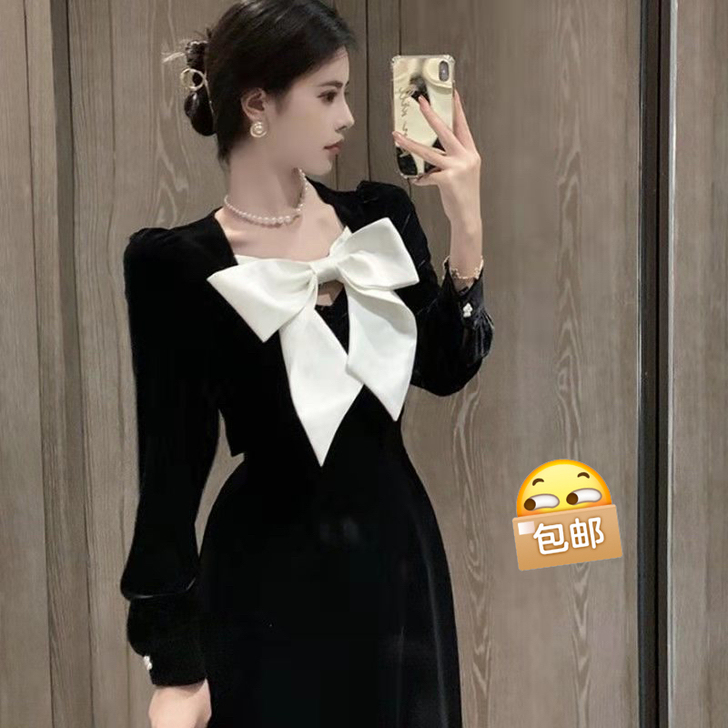 批发店(1件起批)蝴蝶结连衣裙2021初秋...