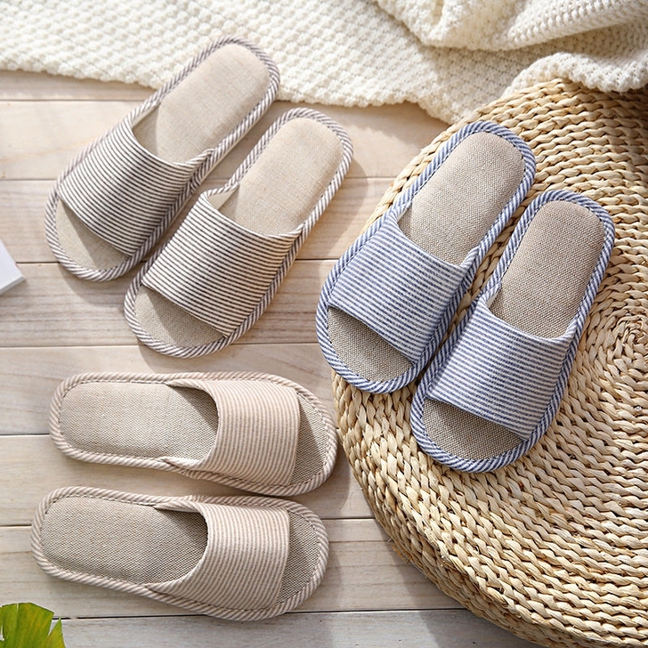 【买一送一】春秋亚麻拖鞋居家情侣拖鞋防滑开...