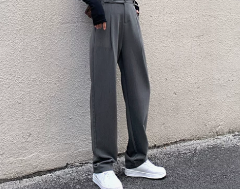 垂感西装裤女春秋高腰休闲宽松显瘦灰色直筒哈...