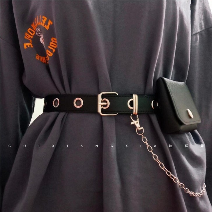 皮带配包包女朋克风链条腰带潮时尚简约百搭j...