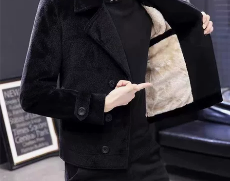 冬季新款加绒加厚西装外套，男士时尚潮流纯色...