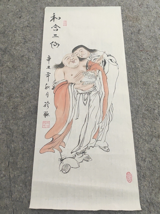 特价放漏,纯手绘人物画和合二仙,尺寸85/...